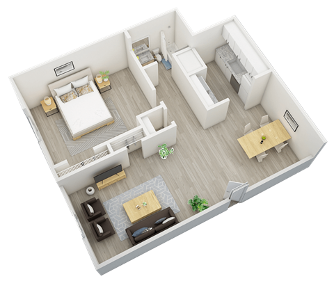 1-bedroom, 1-bathroom, 612 square foot floor plan at The Bluffs Jasper